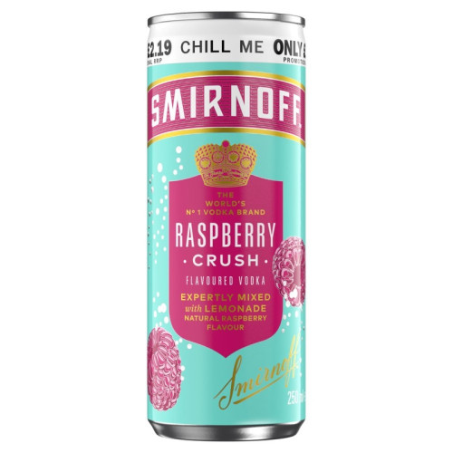 SMIRNOFF RASPBERRY CRUSH AND LEMONADE READY TO DRINK CAN 12x250ML PMP &Acirc;&pound;2.25