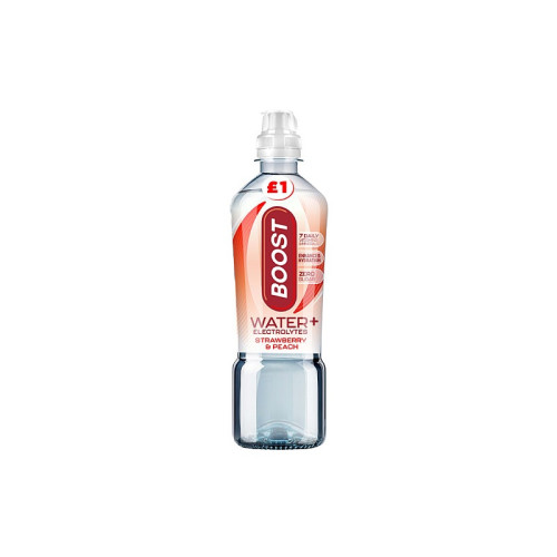 BOOST HYDRATION WATER STRAWB & PEACH SPORT BOTTLE 12x500ML PMP &Acirc;&pound;1.00