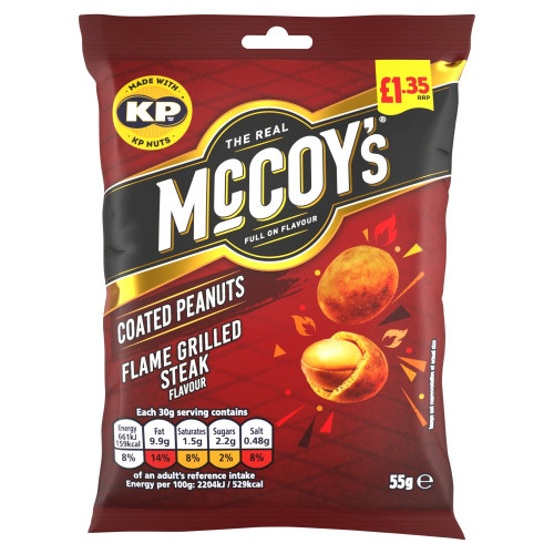 MCCOYS FLAME GRILLED STEAK COATED PEANUTS 16x55G PMP &Acirc;&pound;1.35