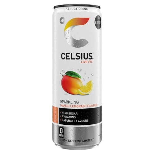 CELSIUS SPARKLING MANGO LEMONADE BOTTLE 12X355ML PMP &Acirc;&pound;1.50