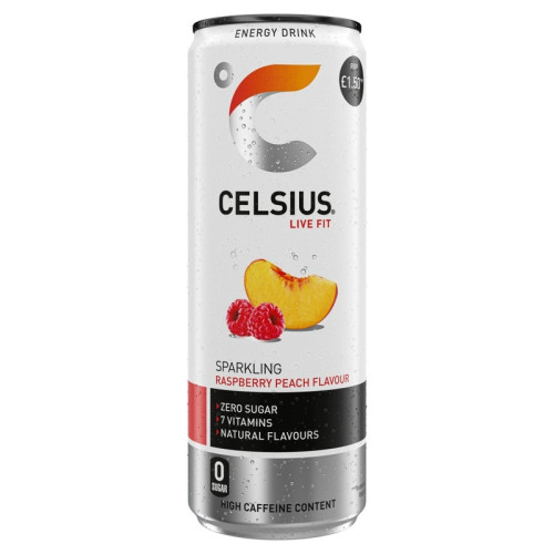 CELSIUS SPARKLING RASPBERRY & PEACH BOTTLE 12X355ML PMP &Acirc;&pound;1.50