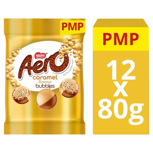 AERO BUBBLES CARAMEL CHOCOLATE BAG 12x80G PMP &Acirc;&pound;1.65