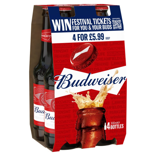BUDWEISER LAGER 4 PACK BOTTLE 6x300ML PMP &Acirc;&pound;5.99