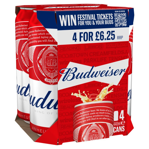 BUDWEISER LAGER 4 PACK CAN 6x440ML PMP &Acirc;&pound;6.25