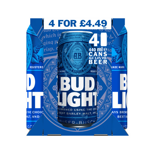 BUD LIGHT LAGER 4 PACK CAN 6x440ML PMP &Acirc;&pound;4.49