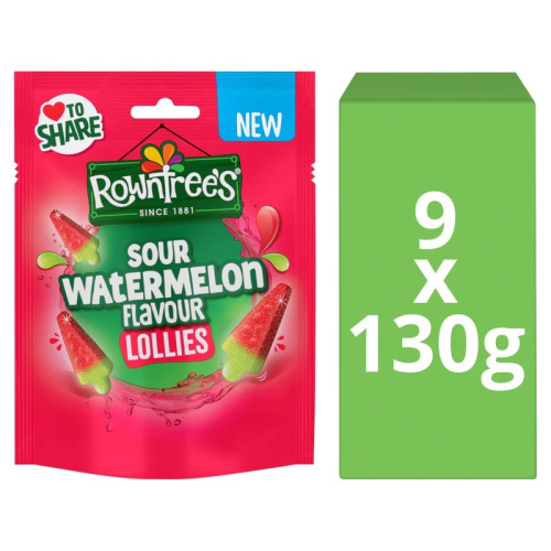 ROWNTREES SOUR WATERMELON LOLLIES POUCH 9x130G