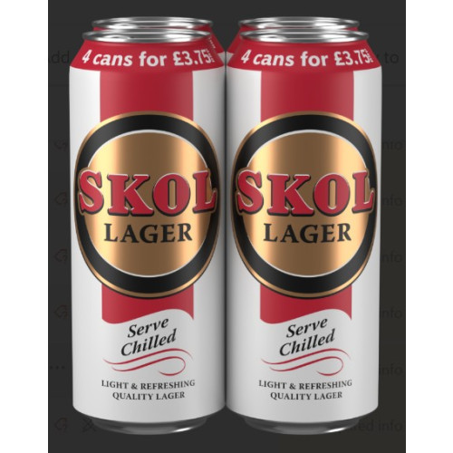 SKOL LAGER 4 PACK CAN 6x500ML PMP &Acirc;&pound;3.75