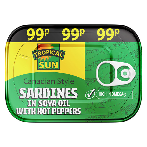 TROPICAL SUN CANADIAN SARDINES WITH HOT PEPPERS 12x106G PMP &Acirc;&pound;0.99