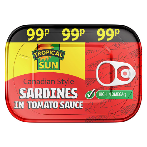TROPICAL SUN CANADIAN SARDINES IN TOMATO SAUCE 12x106G PMP &Acirc;&pound;0.99