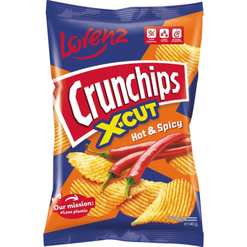 LORENZ CRUNCHIPS HOT & SPICY X-CUT CRISPS 12x75G