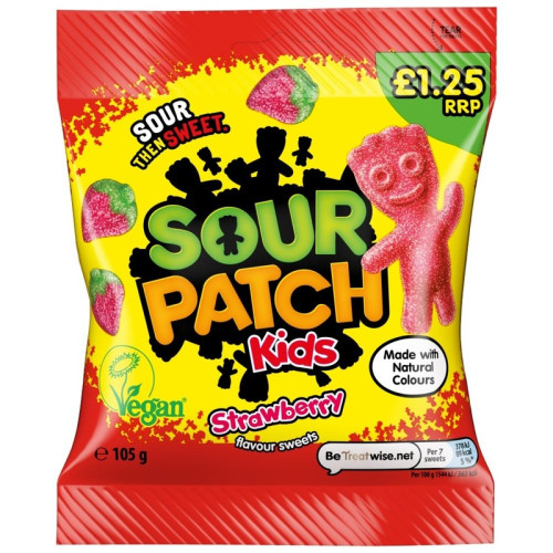 SOUR PATCH KIDS STRAWBERRY SWEETS BAG 10x105G PMP &Acirc;&pound;1.25