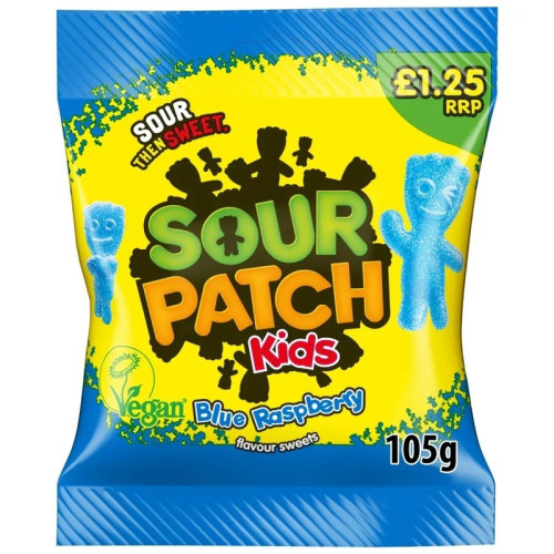 SOUR PATCH KIDS BLUE RASPBERRY SWEETS BAG 10x105G PMP &Acirc;&pound;1.25