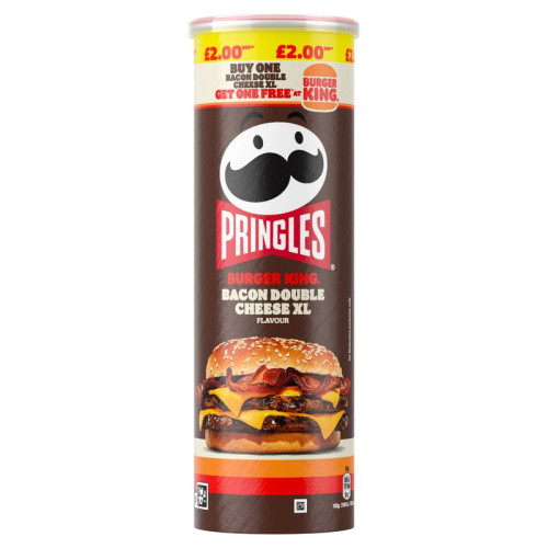PRINGLES BURGER KING BACON DOUBLE CHEESE XL CRISPS 6x165G PMP &Acirc;&pound;2.00