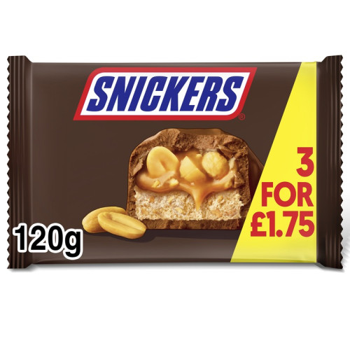 SNICKERS CHOCOLATE 3 PACK 22x120G PMP &Acirc;&pound;1.75