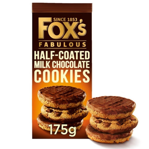 FOXS CHOCOLATEY HALF COATED MILK CHOCOLATE COOKIES 8x175G PMP &Acirc;&pound;2.49