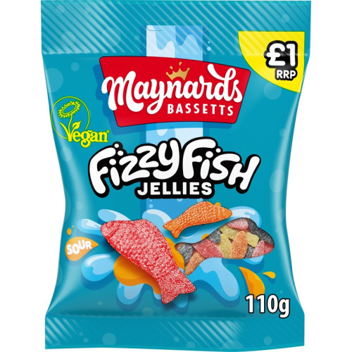 MAYNARDS BASSETTS FIZZY FISH SWEETS BAG 12x110G PMP &Acirc;&pound;1.00