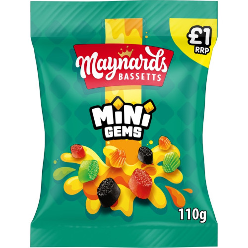 MAYNARDS BASSETTS MINI GEMS SWEETS BAG 10x110G PMP &Acirc;&pound;1.00