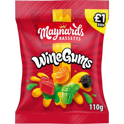 MAYNARDS BASSETTS WINE GUMS SWEETS BAG 10x110G PMP &Acirc;&pound;1.00
