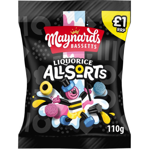 MAYNARDS BASSETTS LIQUORICE ALLSORTS SWEETS BAG 10x110G PMP &Acirc;&pound;1.00