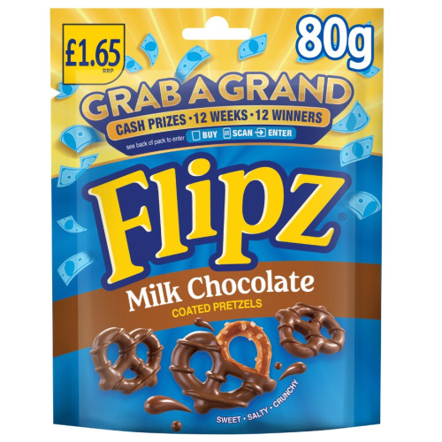 FLIPZ MILK CHOCOLATE PRETZELS 12x80G PMP &Acirc;&pound;1.65