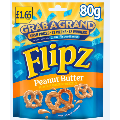 FLIPZ PEANUT BUTTER PRETZELS 12x80G PMP &Acirc;&pound;1.65