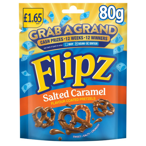 FLIPZ SALTED CARAMEL PRETZELS 12x80G PMP &Acirc;&pound;1.65