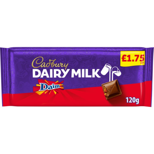 CADBURY DAIRY MILK DAIM CHOCOLATE BAR 18x120G PMP &Acirc;&pound;1.75