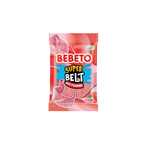 BEBETO FIZZY STRAWBERRY SUPER BELTS SWEETS 12x135G PMP &Acirc;&pound;1.00