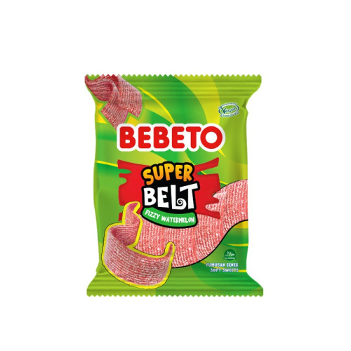 BEBETO FIZZY WATERMELON SUPER BELTS SWEETS 12x135G PMP &Acirc;&pound;1.00