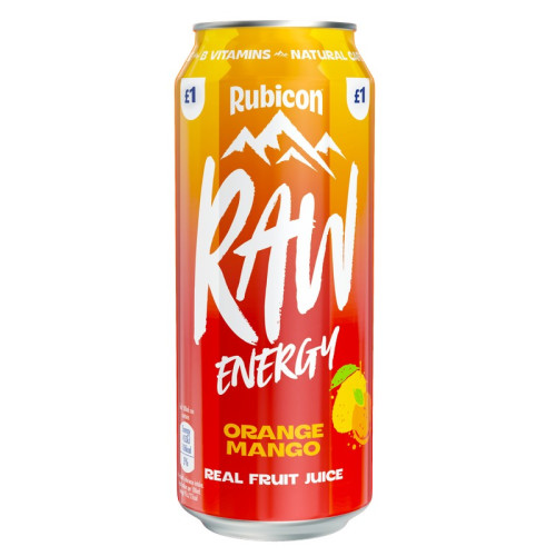 RUBICON RAW ENERGY ORANGE MANGO CAN 12x500ML PMP &Acirc;&pound;1.00