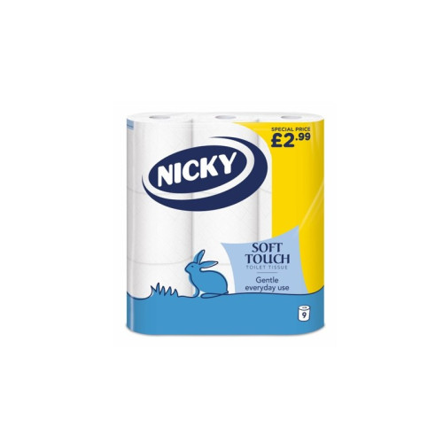 NICKY SOFT TOUCH 2 PLY TOILET TISSUE ROLLS 5x9PK PMP&Acirc;&pound;2.99