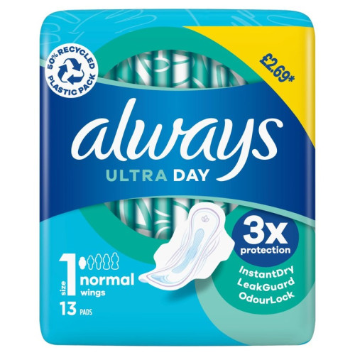 ALWAYS ULTRA DAY SIZE 1 PADS 6x13s PMP &Acirc;&pound;2.69