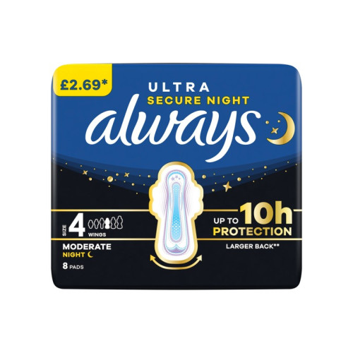 ALWAYS ULTRA NIGHT SIZE 4 PADS 6x8s PMP &Acirc;&pound;2.69