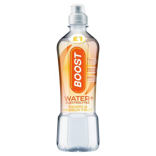 BOOST WATER+ MANGO PASSION FRUIT 12x500ML PMP &Acirc;&pound;1.00