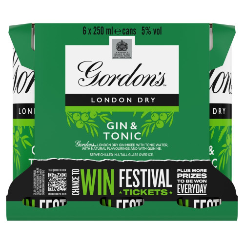 GORDONS GIN TONIC READY TO DRINK 6 PACK CAN 4x250ML