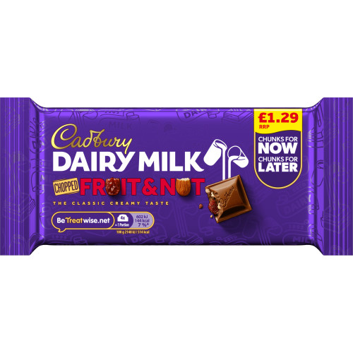 CADBURY DAIRY MILK CHOPPED FRUIT & NUT CHOCOLATE BAR 22x56G PMP &Acirc;&pound;1.29