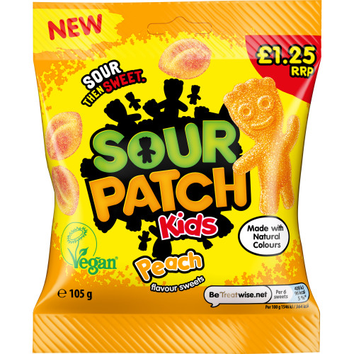 SOUR PATCH KIDS PEACH SWEETS BAG 10x105G PMP &Acirc;&pound;1.25