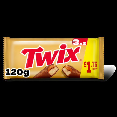 TWIX BISCUITS MILK CHOCOLATE 3 PACK TWIN BARS 24x120G PMP &Acirc;&pound;1.75