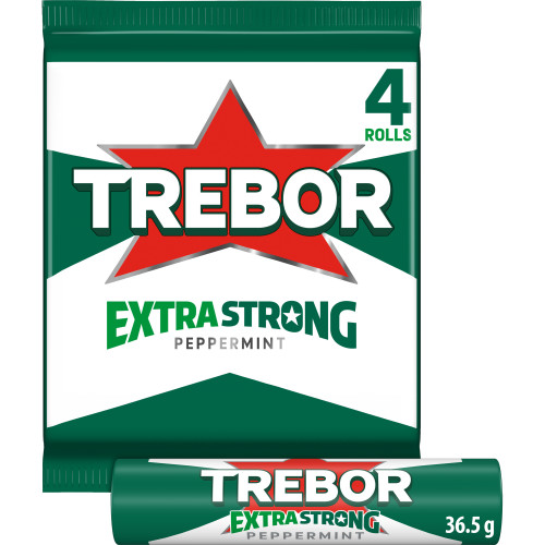 TREBOR EXTRA STRONG PEPPERMINT 4 PACK 12x145G