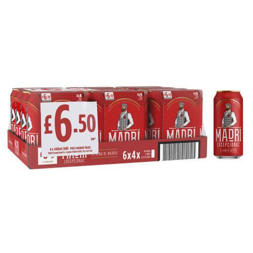 MADRI EXCEPCIONAL LAGER 4 PACK CAN 6x440ML PMP &Acirc;&pound;6.50