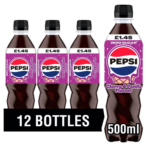 PEPSI ZERO SUGAR CHERRY VANILLA BOTTLE 12x500ML PMP &Acirc;&pound;1.45