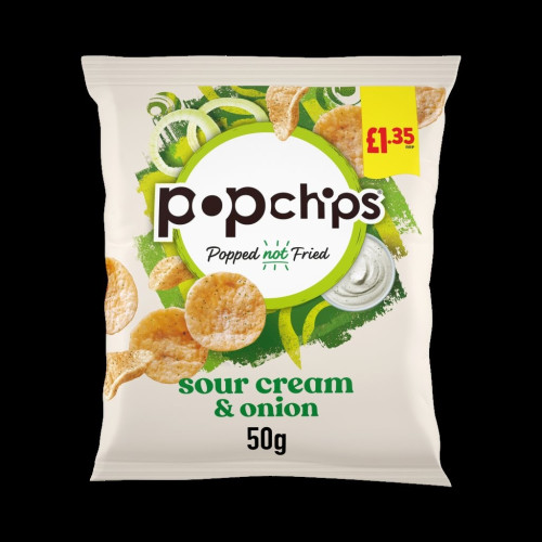 POPCHIPS SOUR CREAM & ONION CRISPS SNACKS 16x50G PMP &Acirc;&pound;1.35