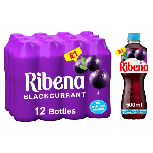 RIBENA BLACKCURRANT NO ADDED SUGAR BOTTLE 12x500ML PMP &Acirc;&pound;1.00