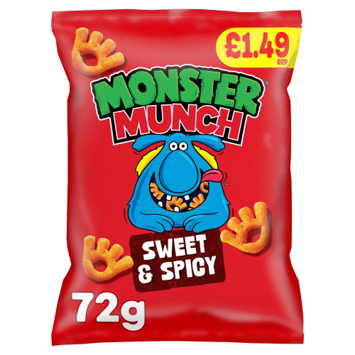 WALKERS MONSTER MUNCH SWEET & SPICY CRISPS 18x72G PMP &Acirc;&pound;1.49