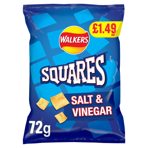WALKERS SQUARES SALT & VINEGAR SNACKS CRISPS 18x72G PMP &Acirc;&pound;1.49