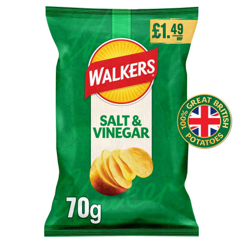 WALKERS SALT & VINEGAR CRISPS 18x70G PMP &Acirc;&pound;1.49