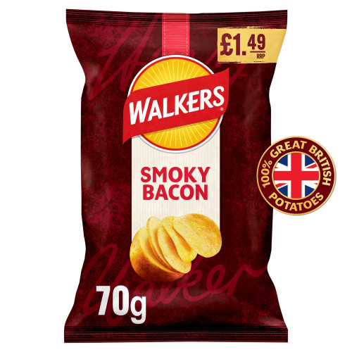 WALKERS SMOKEY BACON CRISPS 18x70G PMP &Acirc;&pound;1.49