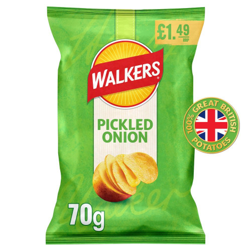 WALKERS PICKLED ONION CRISPS 18x70G PMP &Acirc;&pound;1.49