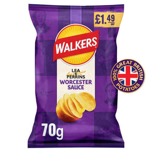 WALKERS WORCESTER SAUCE CRISPS 18x70G PMP &Acirc;&pound;1.49