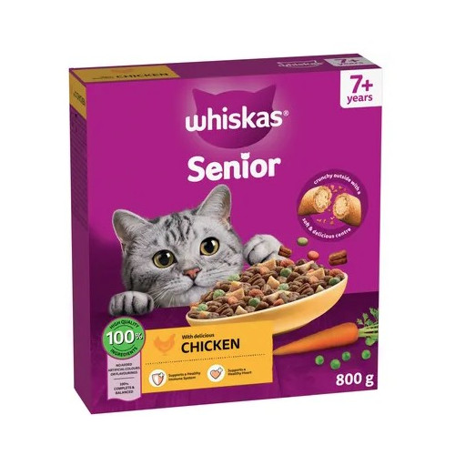 WHISKAS 7+ COMPLETE DRY CHICKEN CAT FOOD 5x800G